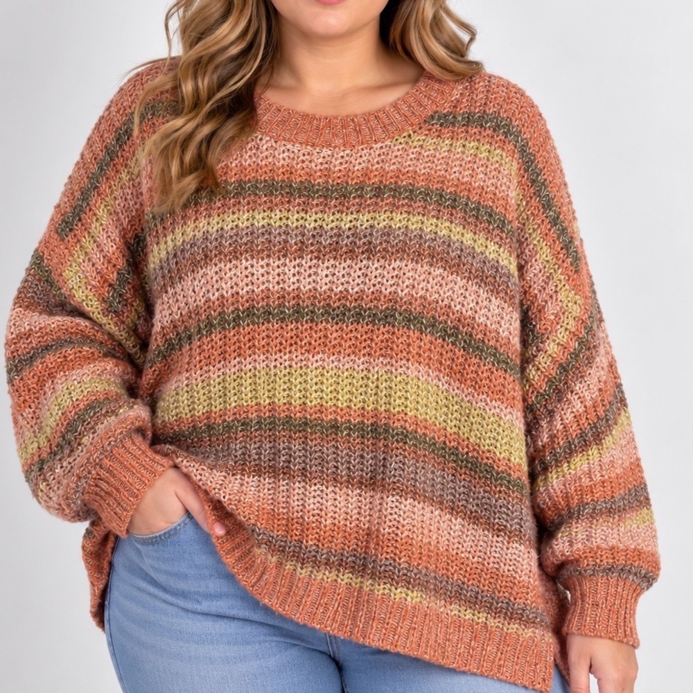 American Eagle XL Open Knit Striped Sweater Oversized Slouchy Boho Pullover